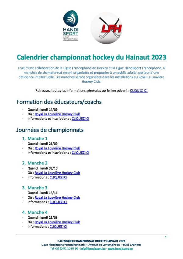 Championnat hockey – Hainaut 2023