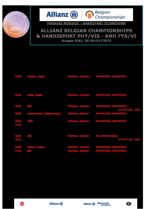 Horaire modifié Allianz Belgian Championships 2023