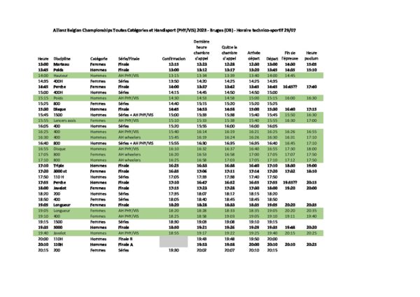 Horaire technico-sportif Allianz Belgian Championships 2023